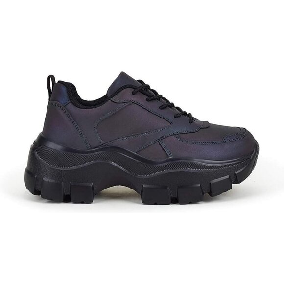 Shoes - Women Charcoal Platform Fuchsia Hologram Casual Lace-Up Sneakers